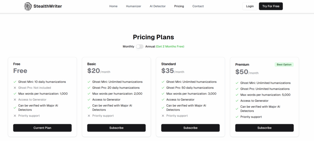 stealthwriter pricing page