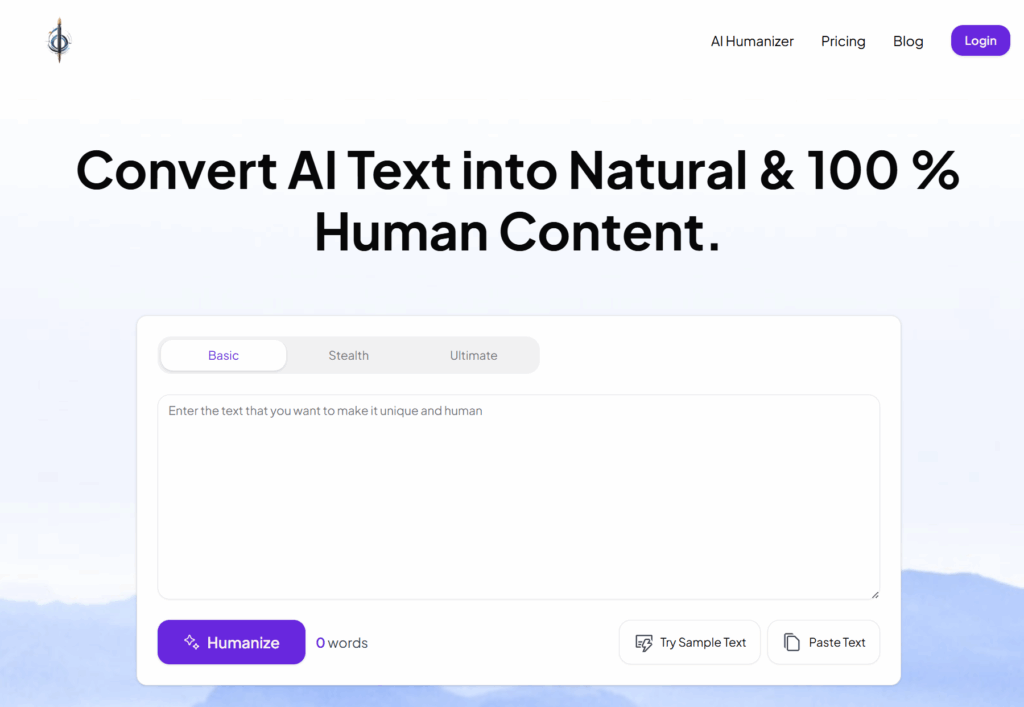 humanizetext.ai homepage